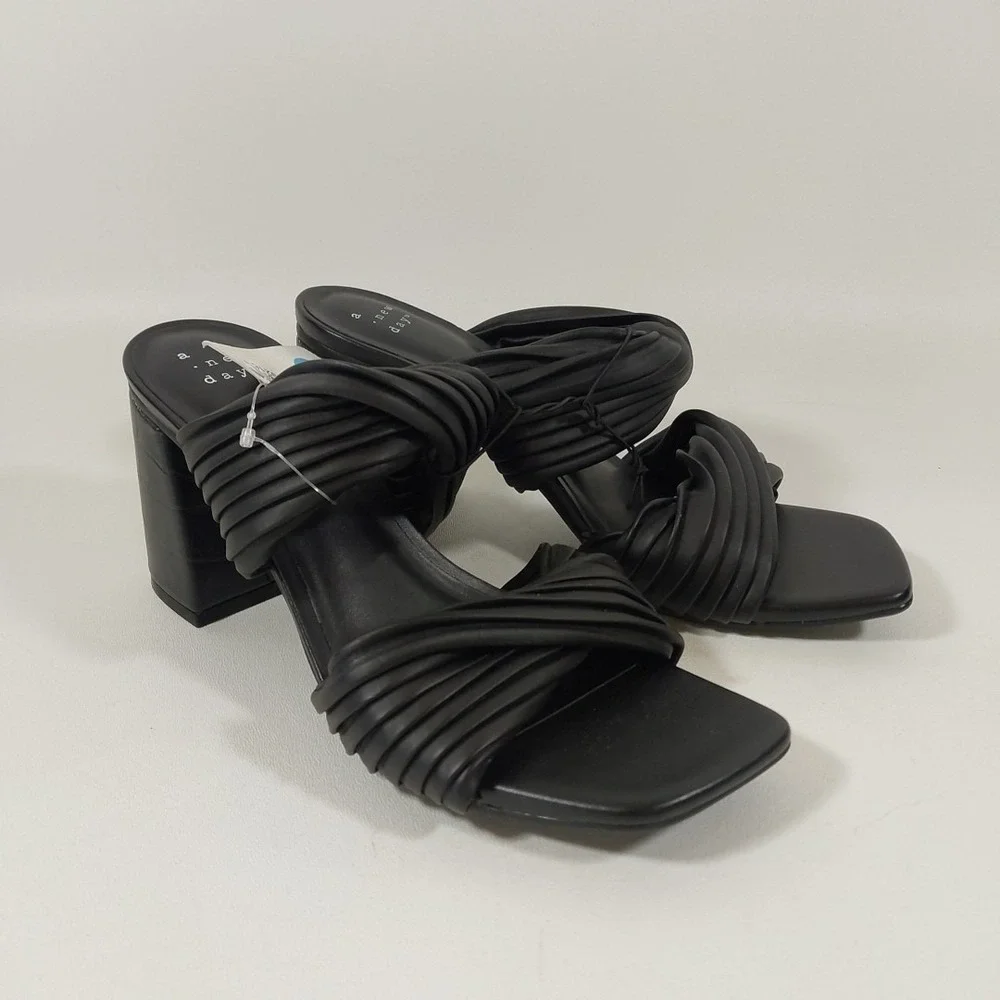 NEW A New‎ Day Women Mule Heels Slide Open Toe Sandals Black Size 7.5 Jessa